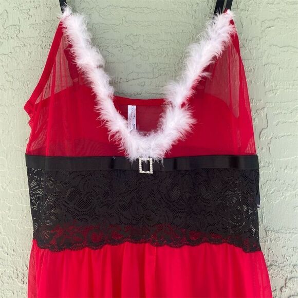 Coquette Women's Crotchless Teddy XL Red/White/Black Feather Trim Lace - Picture 5 of 11